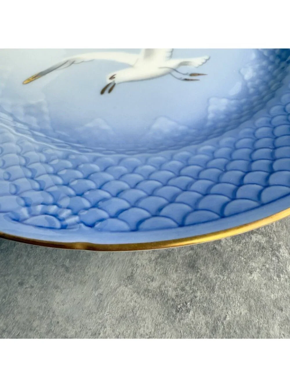 Bing & Grondahl SEAGULL Porcelain Salad Plates 8.5” Blue Gold Trim Lot of 8